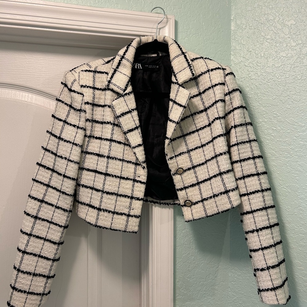 Zara plain cropped tweed jacket